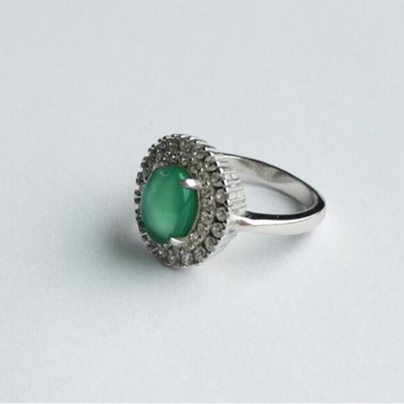 Green Chalcedony CZ Halo ring sterling silver size 9 - Picture 7 of 7